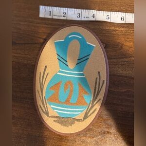 Navajo Sandpainting Art Wedding Vase Oval Signed Nellie Bryan Apache Jct Arizona